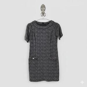 WHBM · 10 · Tweed Sheath Dress · Round Neck Lined · Black White Short Sleeve